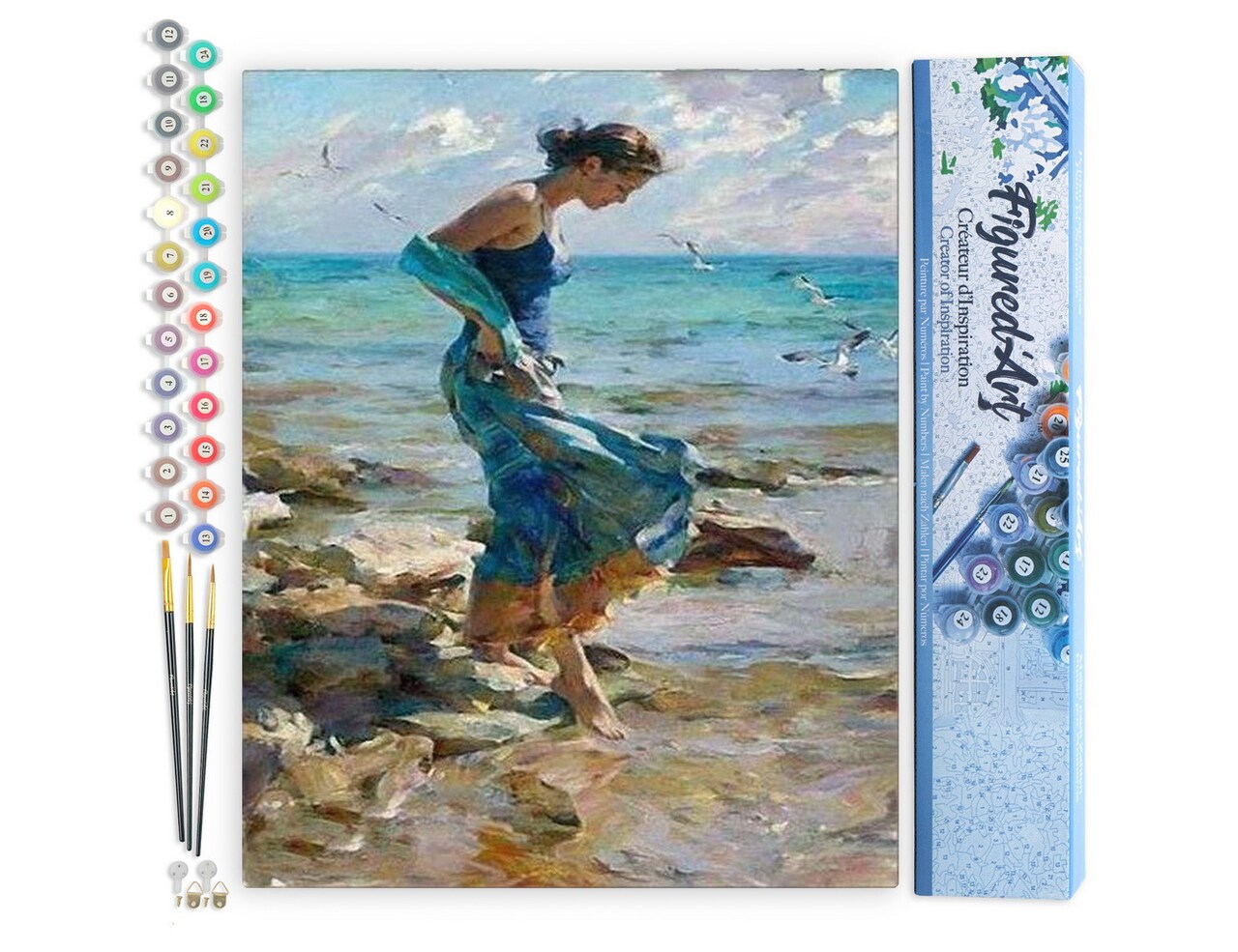 Figured'Art Paint by Numbers for Adults Feet in water during Summer 16"x20" - Craft Art Painting DIY Kit Rolled Canvas without frame